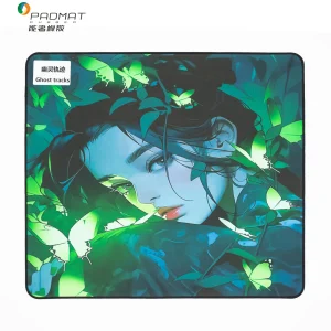 Ghost Tracks light-sensitive gaming mouse pad with natural rubber base, anti-slip texture, OEM/ODM custom surface printing