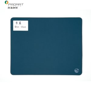 Blue Shark mouse pad with sharkskin-pattern woven fabric, balanced friction for precise tracking, lightweight embossed SCR base, OEM/ODM customization