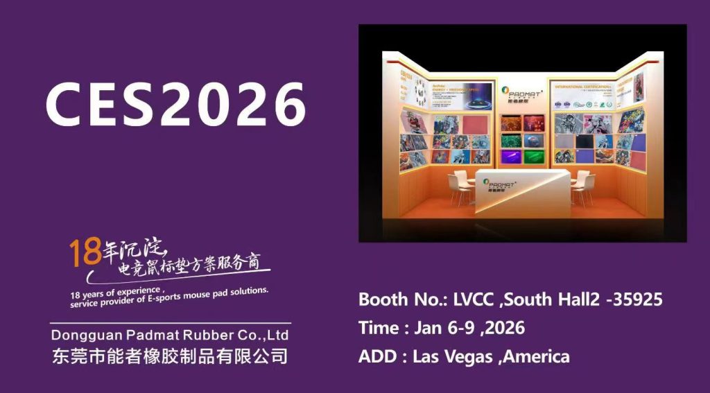 CES booth of Padmat Rubber at LVCC South Hall 35925 showcasing gaming mouse pad solutions