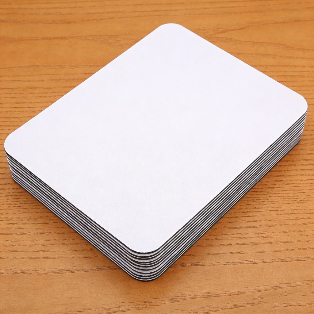 Blank white mouse pad stack, customizable product from professional mouse pad manufacturer for branding.